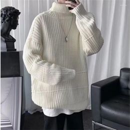 Men's Sweaters Turtleneck Casual Streetwear Solid Color Loose Knitted Sweater Male Pullovers Autumn Winter Men Clothing