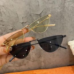 Sunglasses 2024 Vintage Triangle Metal Frame Women Fashion Gradient Blue Ocean Lens Shades Eyewear Sun Glasses UV400