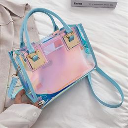 Shoulder Bags Fashion Laser PVC Jelly Tote Handbag For Women Large Capacity Transparent Top Handle With Coin Wallet Lady Shopping Purse