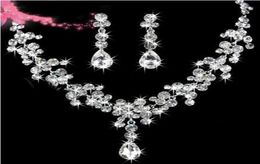 STOCK 2022 High Quality Luxury Crystals Jewerly Two Pieces Earrings Necklace Rhinestone Wedding Bridal Sets Jewellery Set255U9327000