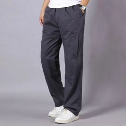 Pants Plus Size Men Cargo Pants M5XL Men 2021 Summer Light Grey Straight Leg Pants Casual MultiPocket Cotton Khaki Wide Leg Pants