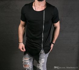 Men039s TShirts Men039s Fashion Show Stylish Long T Shirt Asymmetrical Side Zipper Big Neck Short Sleeve Tshirt Male Hip H9497045