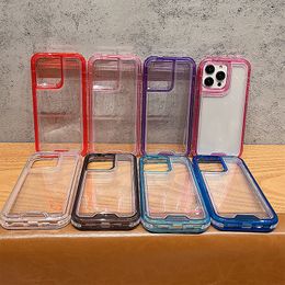 Shockproof 3 in 1 Transparent Case for iPhone 14 15 ProMax Plus 13 Pro Max 12 11 Suitable iphone15 3in1 PC Hard Hybrid Defender Cover 1PC