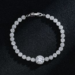 High Quality Line Strand White Gold Bridal Round Pave Cubic Zircon Stones Bracelets for Wedding