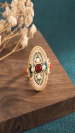 Wedding Rings Ancient Law Inheritance GoldPlated Chinese Style Elegant Enamel Colour White Jade South Red Pearl Women Jewellery 22093334570