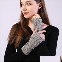 Fingerless Gloves Winter Braid Short Fingerless Gloves Womens Knitted Warm Half Finger Arm Er Ingerless Mittens Drop Delivery Fashion Dhcpa