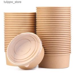 Bento Boxes 20pcs/pack Disposable Kraft Paper Bowl Fruit Salad Fast Food Package Takeaway Food Storage Package Lunch Box L240307