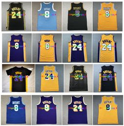 8 24 Bryant Throwback Basketball Jersey Bean The Black Mamba Mens T-Shirt Purple Black Yellow 2001 2002 1996 1997 Size S-XXL