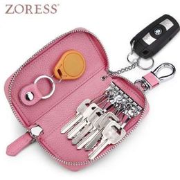 ZORESS Genuine Leather Wallet Key Holder Car Keychain Covers Zipper Key Case Bag Women Key Pouch Housekeeper Keys 5 Color 2 Size243R