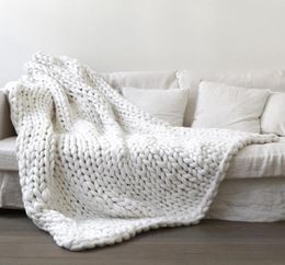 Fashion Hand Chunky Knitted Blanket Thick Yarn Woollike Polyester Bulky Blankets Winter Soft Warm Throw Drop9620615