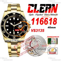 40mm 116618 VS3135 Automatic Mens Watch Clean CF V5 Ceramic Bezel 18K Yellow Gold Black Dial 904L Stainless Steel Bracelet Super Edition Same Series Card Puretime