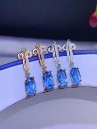 Stud style blue topaz gemstone stud earrings for beauty Jewellery real 925 silver gold plated natural gem birl party gift 2210225146751