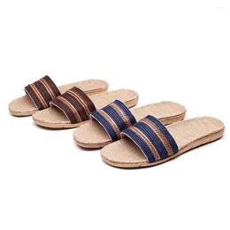 Slippers Men's Fashion Anti-slip Linen Home Indoor Open Toe Flat Shoes Beach Sapatos Femininos