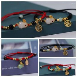 Charm Bracelets Chinese Style Lovely Bracelet For Women Red Black Rope Weave Lucky Opal Beaded Bangles Year Festival Jewelry