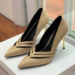 Dress Shoes Summer Female Super High Heels Genuine Leather Material Banquet Women Pumps Metal Heel Design Pointed Toe Single