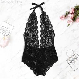 Women Underwear Sleepwear European and American Sexy Jumpsuit 6-Color Halter Perspective Lace Backless Lingerie 9001U0D3