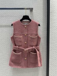 Vintage Runway Women Jackets 2024 New Spring Autumn O Neck Sleeveless Tops Brand Same Style Coats Women's Designer Waistcoat