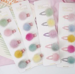 5PCS Lovely Girls Pompom Hairpins with Small Soft Fur Mini Ball Gripper Hairball Pom Hairclips Children Hair Accessories 1010 X22967181