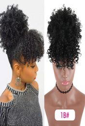 High Puff Afro Kinky Curly Synthetic Ponytail with Bangs Ponytail Hair Extension Drawstring Short Pony Tail Clip in for Wom2385019