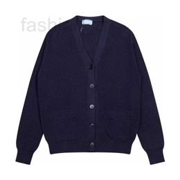 Women's Knits & Tees Designer loose navy college style V-neck knitted long sleeved cardigan for men and women 341K