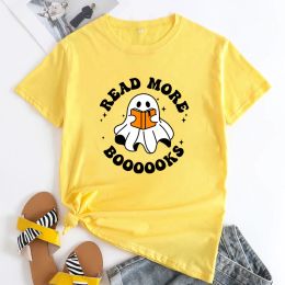 T-shirt Read More Boooooks Tshirt Women Halloween Spooky Teacher Tee Shirt Top Funny Ghost Reading Tshirt camiseta