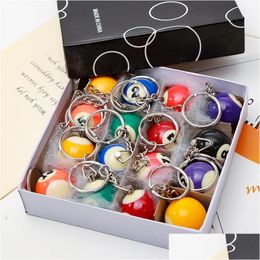 Key Rings 16Pcs/Set/Lot Mini Billiards Shaped Keyring Assorted Colorf Pool Small Ball Keychains Creative Hanging Decorations Drop Del Dhbd2