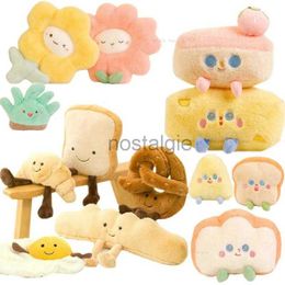 Animals Cute Pretzel Crossant Toast Bread Food Plush Toy Stuffed Cartoon Boba Tea Baguette Poach Egg Decor Doll For 240307