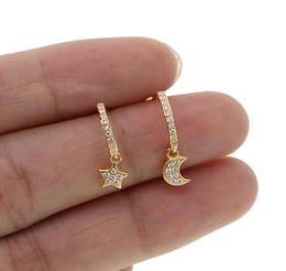 Wholestar charm 925 sterling silver earring High quality minimal dainty delicate tiny moon star drop cute girl gift silver je4565431