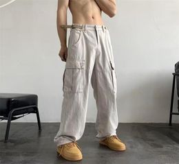 Men039s Pants 2022 Japan Style Side Pocket Beige Straight Men Cargo Y2K Clothes Baggy Casual Cotton Women Long Trousers Pantalo7543913