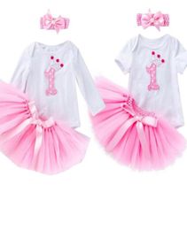 Clothing Sets Baby Girls Crown One Romper Seperated TUTU Skirt Vestidos First Birthday Infant Girl Bead Bowknot Headband5378473