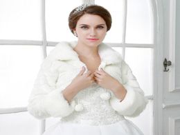 High Quality Faux Fur Bolero Shrugs Beige Full Long Sleeve Bridal Wraps Evening Wedding Jackets Shawls Winter Warm Coats3690223