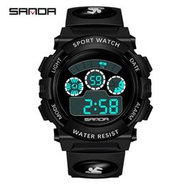 SANDA Kinderuhren Outdoor-Sport Leuchtende Stoppuhr Datum Woche Alarm Kinderuhr Wasserdicht Mädchen Jungen Clock244p281j