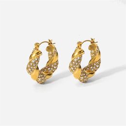 Classic Stainless steel Earrings U shape Hoop Earrings For Woman cubic zirconia Irregularly twisted earrings Fashion Jewellery 240301