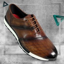 Casual Shoes Brand Genuine Leather For Men Autumn 2024 Men's Oxfords Lace-Up Sneakers Letter Engraving Outdoor Daily Male