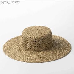 Wide Brim Hats Bucket Hats Wholesale Top Hand Woven Seeed Women Sun Hats Natural Men Boater Hat Summer Beach Hat Dey Str Hat Cheu Sombrero Flat C L240308