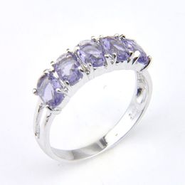 LuckyShine New Arrival Full New Oval 5- Stone Natural Amethyst 925 Sterling Silver Plated For Women Charm Gift Idea Rings Shi341S