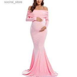 Maternity Dresses Liu Qu Off Shoulders Maternity photoshoot Dress Long Sleeve Ruched Maternity Gown Baby Shower Photography Pregnant Dress L240308