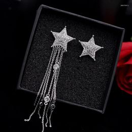 Dangle Earrings Microembedded Cubic Zirconia Star Tassel Asymmetric Long Women's