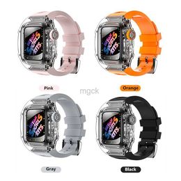 Bands Watch Smart Straps Silicone Strap Transparent Case Cover for Watch Band Mod Kit Bezel Cases fit iwatch series 8 7 SE 6 5 4 Bracelet 240308