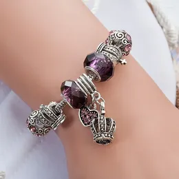 Charm Bracelets VIOVIA Drop Purple Beads Fashion Jewellery Heart Bracelet & Bangle With Crown Bead Fit Pan For Women B16116