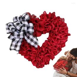 Decorative Flowers Heart-Shaped Wreath Valentine's Day Artificial Red Garland Decor For Door Fabric Festival Decoration Window Wall And