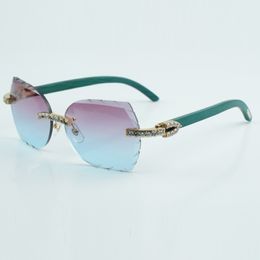 fashion cut lens XL diamond sunglasses 8300817 high quality natural green wood legs sunglasses size 60-18-135 mm