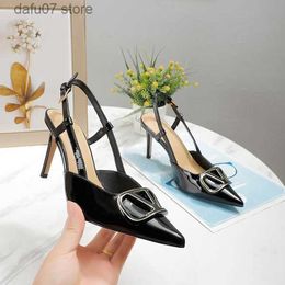 Dress Shoes Women Summer High Heel Pointed Classic Metal V-Button Nude Black Red Matte Thin Heels Wedding Office Banquet 35-44H240308