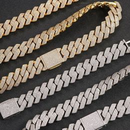 Mens Heavy Chain 25mm Width Gold Colour Micro Setting CZ Stone Miami Cuban Chain Necklace Bracelet Jewellery for Men Punk Jewellery Hea241b