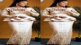 One pcs 2022 Plus Size Arabic Aso Ebi Champagne Lace Sexy Mother Of Bride Dresses Long Sleeves Sheath Vintage Prom Evening Formal 9344341