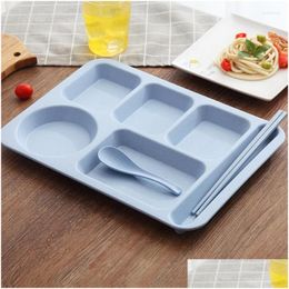 Dishes & Plates Plates Fast Plate Student Meal Divided Canteen Anti-Fall Household Separation Bowl Cup Set Drop Delivery Home Garden K Dhse4