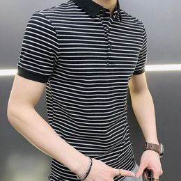 Man with Collar Tee Shirts Streetwear Top Striped Black Vintage Clothing Polo T Shirt for Men Plain Trashy Y2k S Cotton White Xl 240305