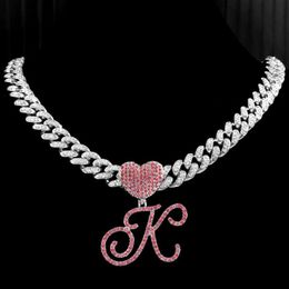 Pendant Necklaces Hip Hop Necklace With Pdtif Heart Shape Pink Cursive Letters Chain Cuban Zircon Sparkly Punk Jewellery A-z 220909288x