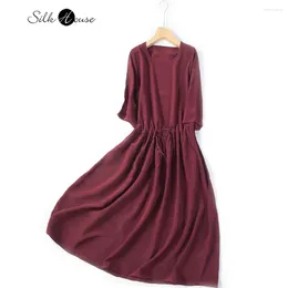 Party Dresses Burgundy Mulberry Silk Crepe De Chine Women's Fashion Dress Medium Skirt 2024 Spring Clothing Style