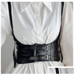 Women'S Shapers Womens Shapers Women Pu Leather Temperament Retro Western Style Cool Girl Stretchy Waist Cinchers Black Solid Slim Al Dhxl4